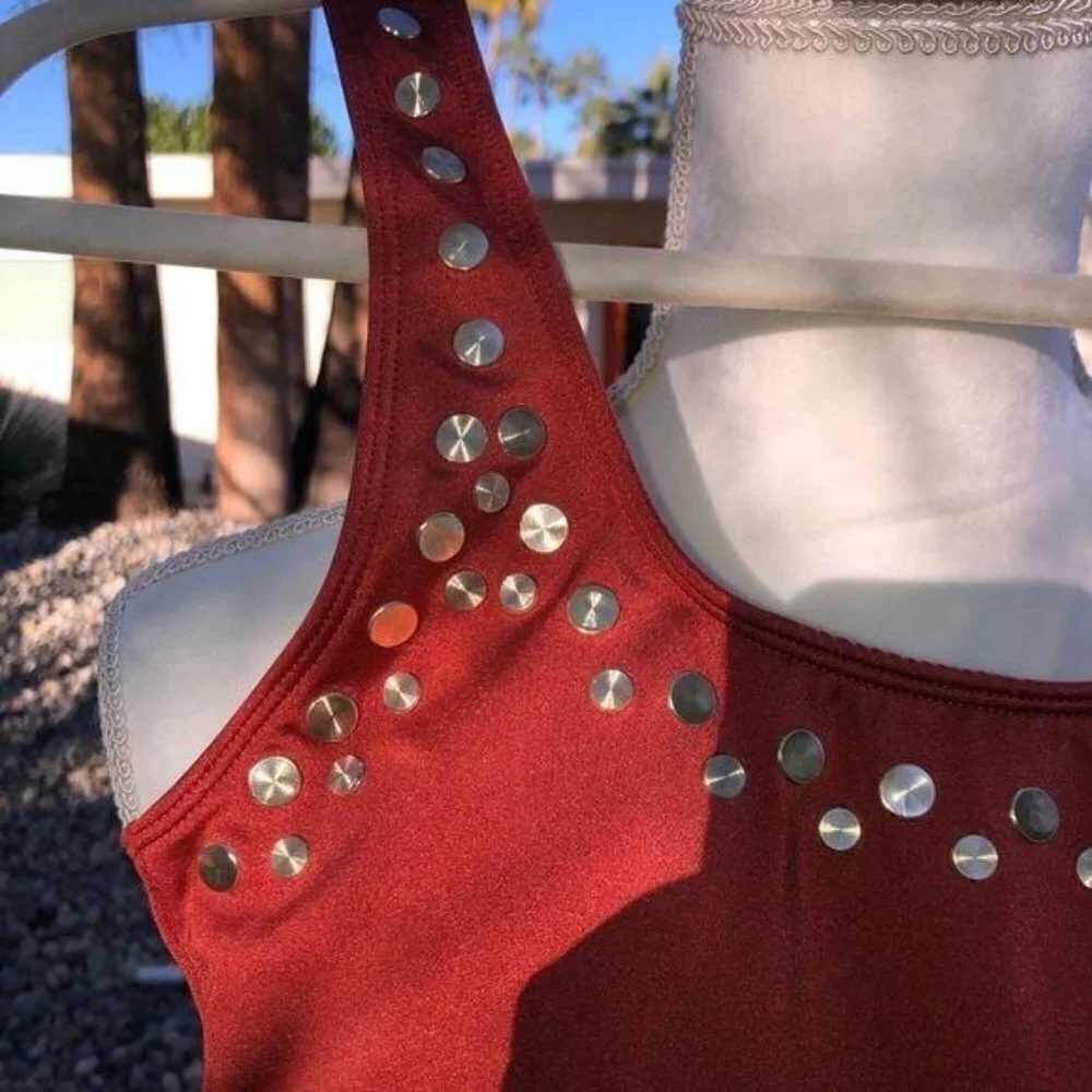 No Boundaries Swimsuit Girls Size 5 One Piece Rust Color Gold Discs New NWOT